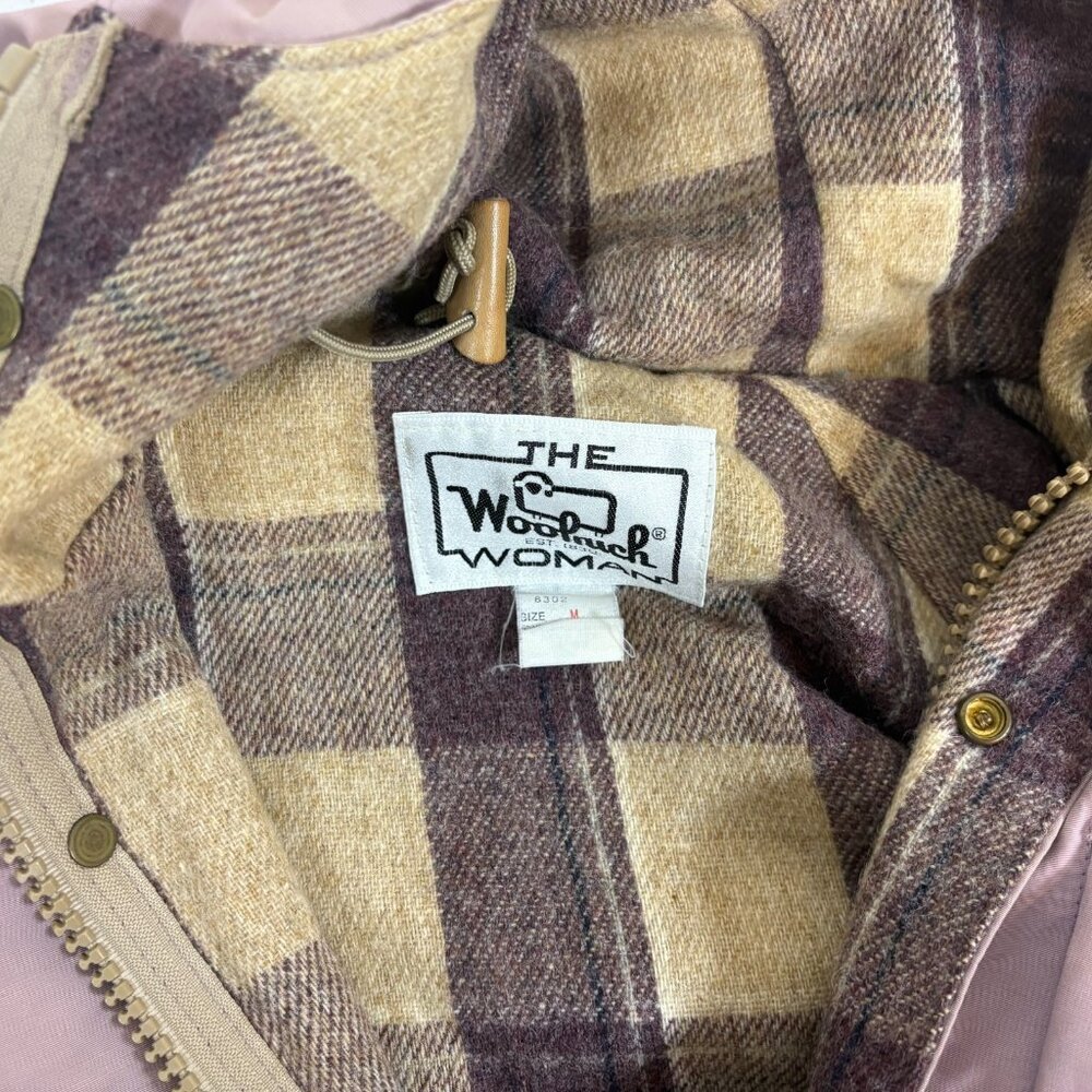 Vintage Woolrich Field Jacket Womens Size M Pink Hooded Wool Plaid Line 80s - Picture 5 of 5